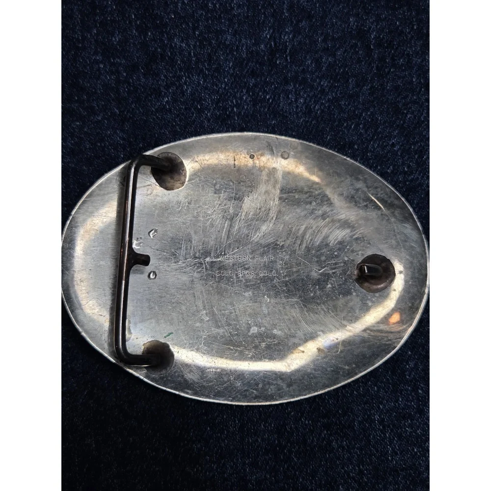 Vintage Nickel Silver Stallion Belt Buckle by Western Flair Co.